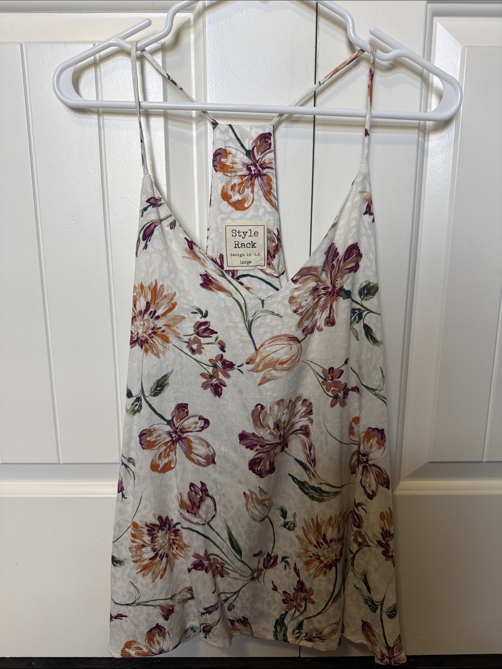 Style Rack Cream Floral V-Neck Cami with Purple & Orange Blooms